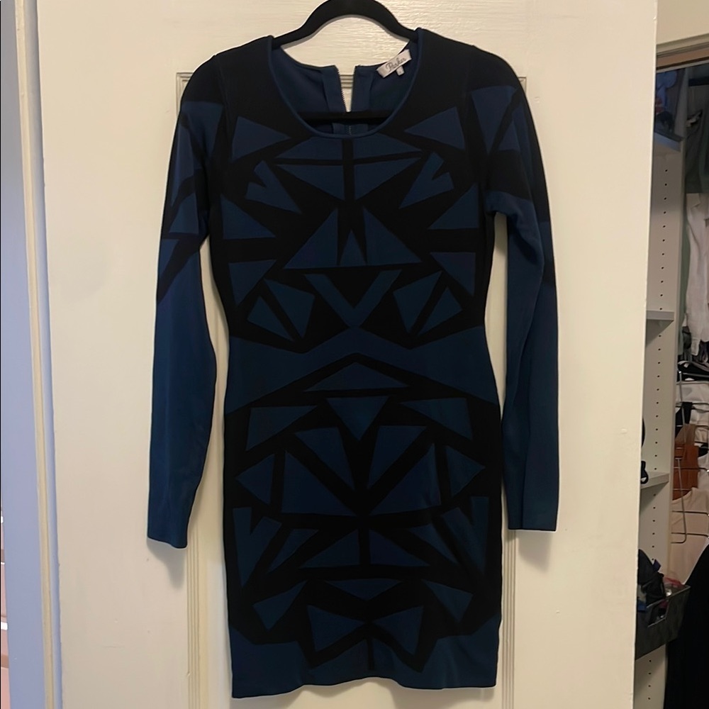 Geometric Patterned Blue and Black Dress